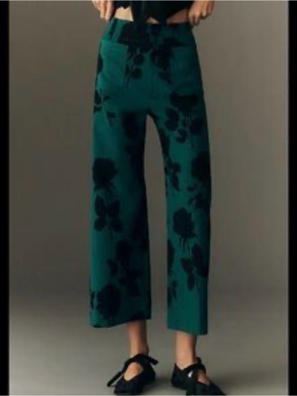 BOGO Maeve the Collette Teal Wide-Leg Cropped Pants with Black Floral Print